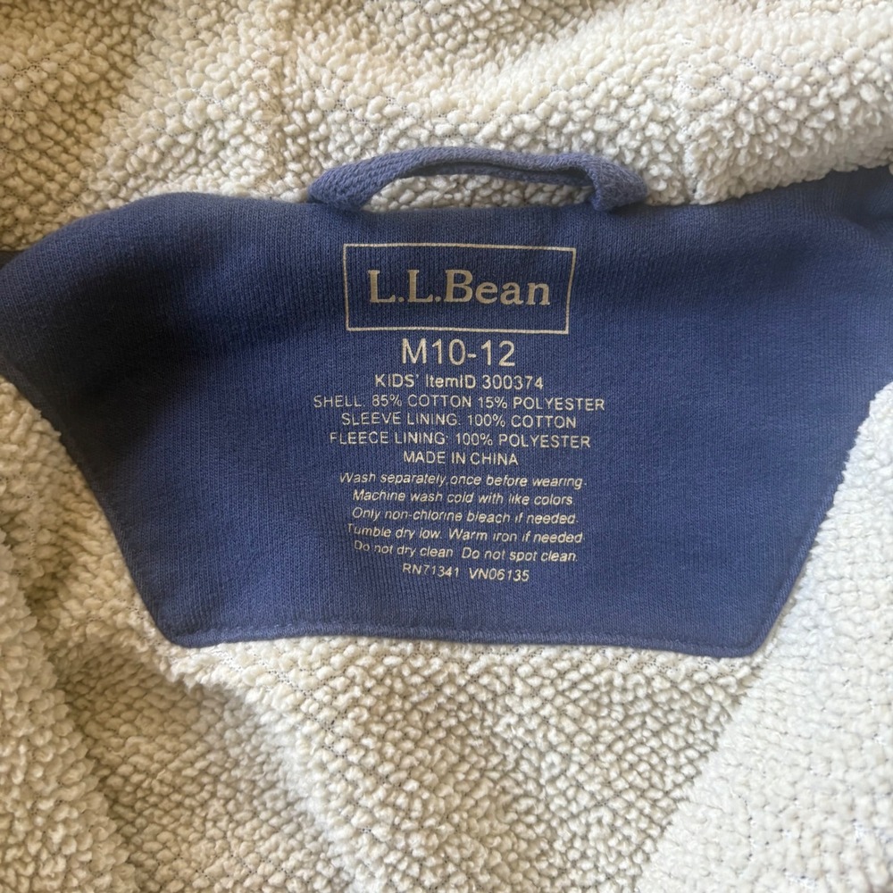 LL Bean Youth Kids Full Zip Up Jacket Sherpa Lined Sz Medium 10/12 Blue Unisex - Picture 5 of 5